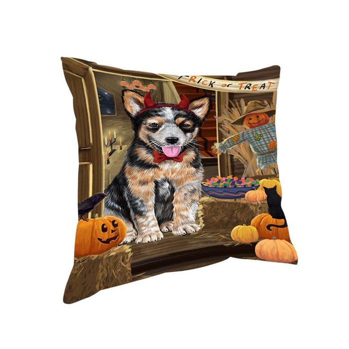 Enter at Own Risk Trick or Treat Halloween Australian Cattle Dog Pillow PIL68336