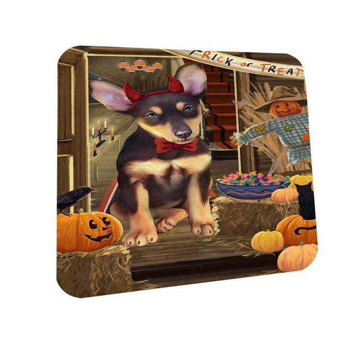 Enter at Own Risk Trick or Treat Halloween Australian Kelpie Dog Coasters Set of 4 CST52921