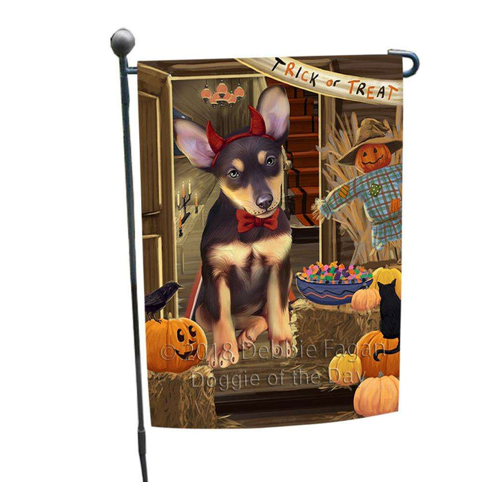 Enter at Own Risk Trick or Treat Halloween Australian Kelpie Dog Garden Flag GFLG53024