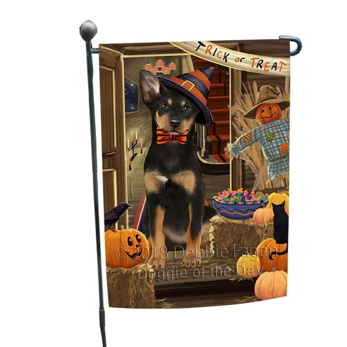 Enter at Own Risk Trick or Treat Halloween Australian Kelpie Dog Garden Flag GFLG53025