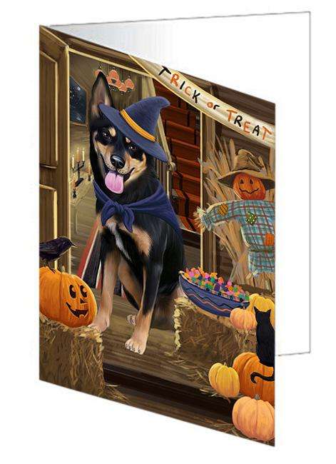 Enter at Own Risk Trick or Treat Halloween Australian Kelpie Dog Handmade Artwork Assorted Pets Greeting Cards and Note Cards with Envelopes for All Occasions and Holiday Seasons GCD62906