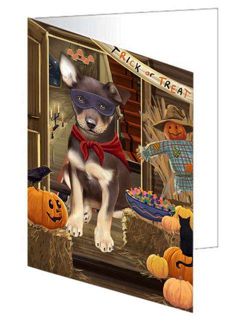 Enter at Own Risk Trick or Treat Halloween Australian Kelpie Dog Handmade Artwork Assorted Pets Greeting Cards and Note Cards with Envelopes for All Occasions and Holiday Seasons GCD62909