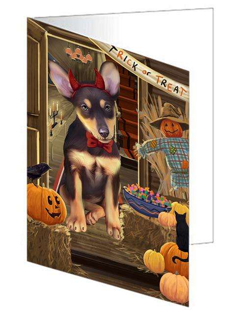 Enter at Own Risk Trick or Treat Halloween Australian Kelpie Dog Handmade Artwork Assorted Pets Greeting Cards and Note Cards with Envelopes for All Occasions and Holiday Seasons GCD62915