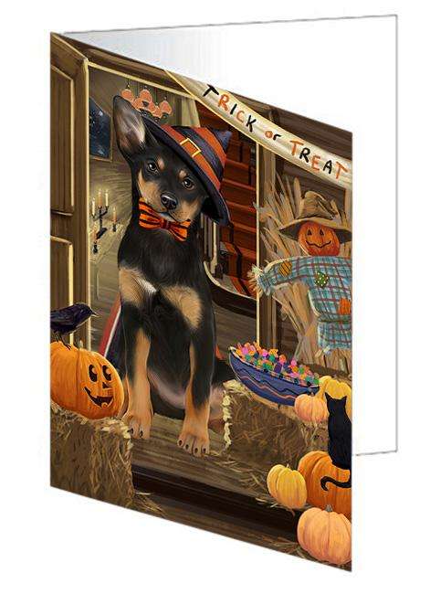 Enter at Own Risk Trick or Treat Halloween Australian Kelpie Dog Handmade Artwork Assorted Pets Greeting Cards and Note Cards with Envelopes for All Occasions and Holiday Seasons GCD62918