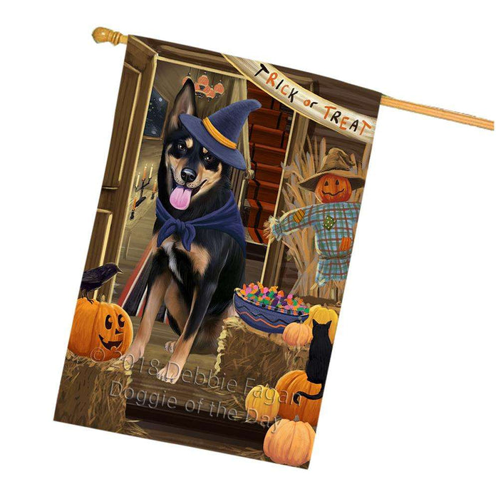 Enter at Own Risk Trick or Treat Halloween Australian Kelpie Dog House Flag FLG53157
