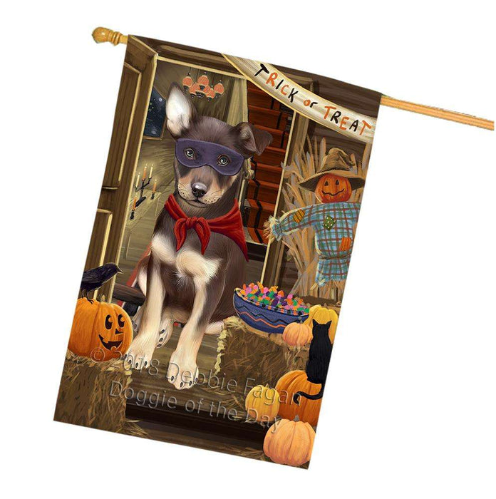 Enter at Own Risk Trick or Treat Halloween Australian Kelpie Dog House Flag FLG53158