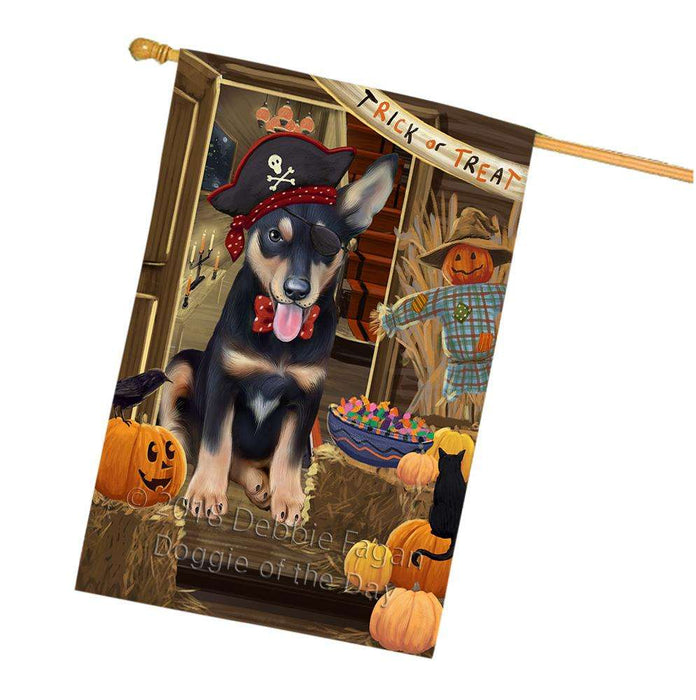 Enter at Own Risk Trick or Treat Halloween Australian Kelpie Dog House Flag FLG53159