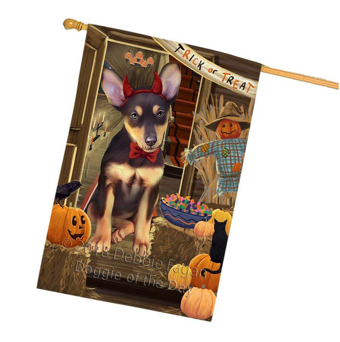 Enter at Own Risk Trick or Treat Halloween Australian Kelpie Dog House Flag FLG53160