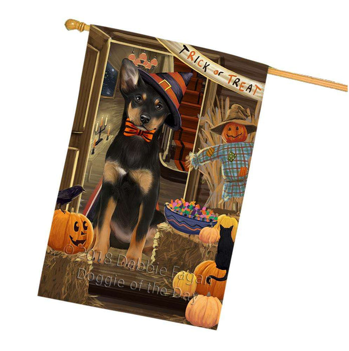Enter at Own Risk Trick or Treat Halloween Australian Kelpie Dog House Flag FLG53161