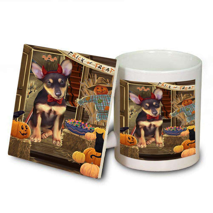 Enter at Own Risk Trick or Treat Halloween Australian Kelpie Dog Mug and Coaster Set MUC52954