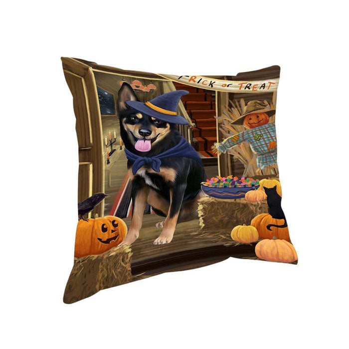 Enter at Own Risk Trick or Treat Halloween Australian Kelpie Dog Pillow PIL68344
