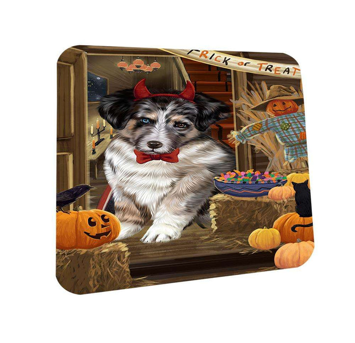 Enter at Own Risk Trick or Treat Halloween Australian Shepherd Dog Coasters Set of 4 CST52926