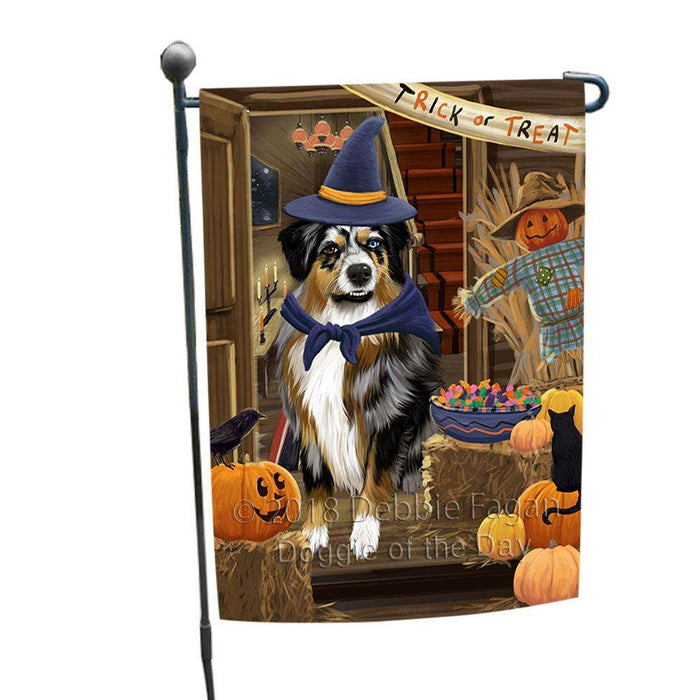 Enter at Own Risk Trick or Treat Halloween Australian Shepherd Dog Garden Flag GFLG53026