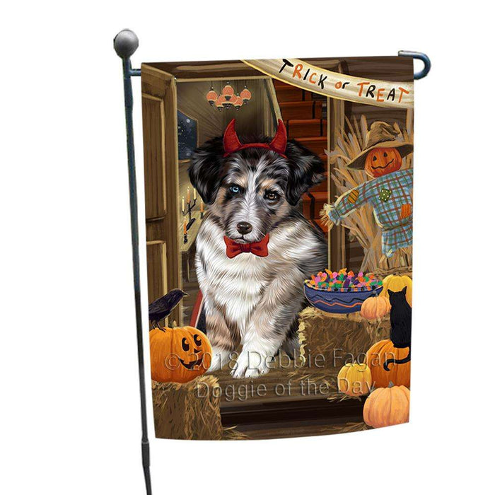 Enter at Own Risk Trick or Treat Halloween Australian Shepherd Dog Garden Flag GFLG53029