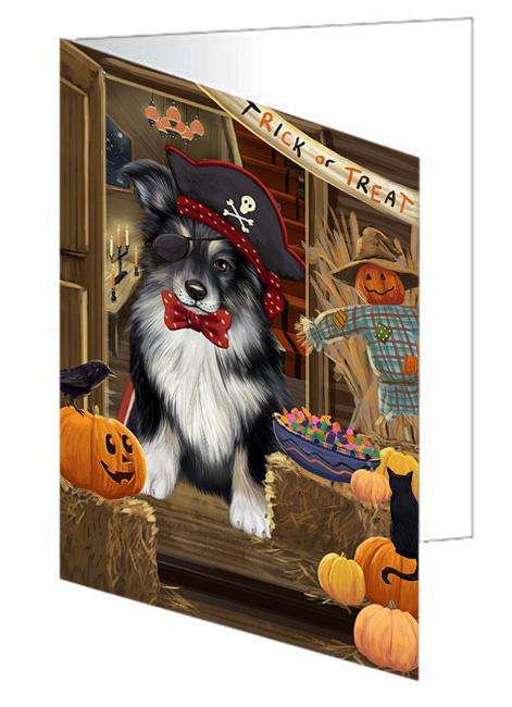 Enter at Own Risk Trick or Treat Halloween Australian Shepherd Dog Handmade Artwork Assorted Pets Greeting Cards and Note Cards with Envelopes for All Occasions and Holiday Seasons GCD62927