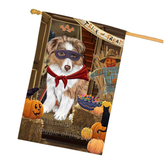 Enter at Own Risk Trick or Treat Halloween Australian Shepherd Dog House Flag FLG53163