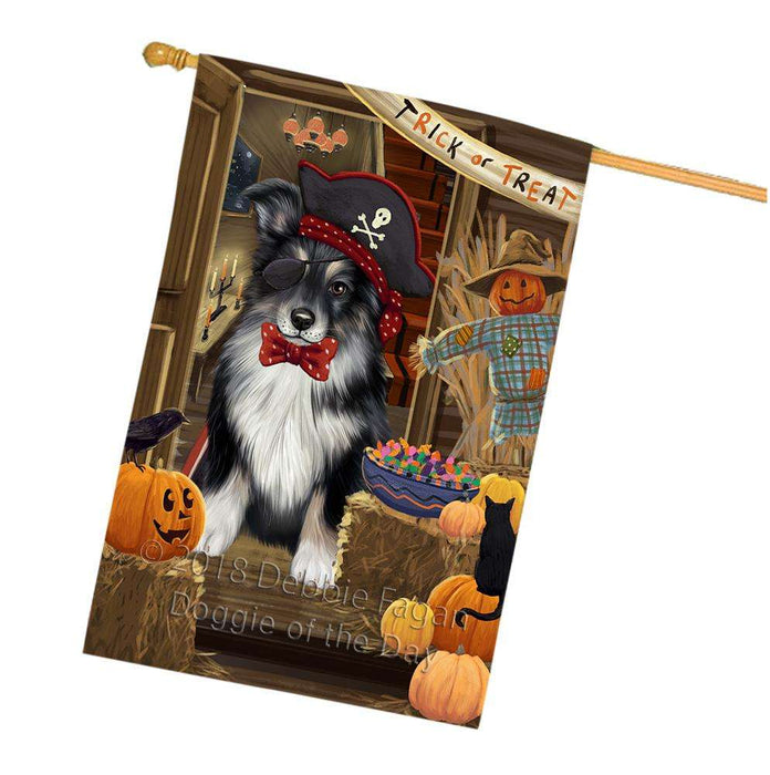 Enter at Own Risk Trick or Treat Halloween Australian Shepherd Dog House Flag FLG53164