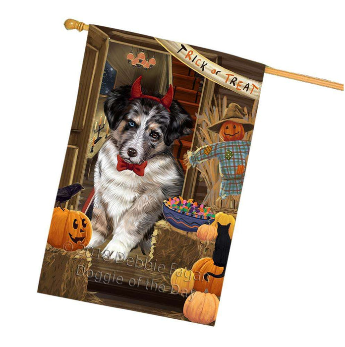 Enter at Own Risk Trick or Treat Halloween Australian Shepherd Dog House Flag FLG53165