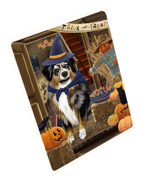 Enter At Own Risk Trick Or Treat Halloween Australian Shepherd Dog Magnet Mini (3.5" x 2") MAG63336