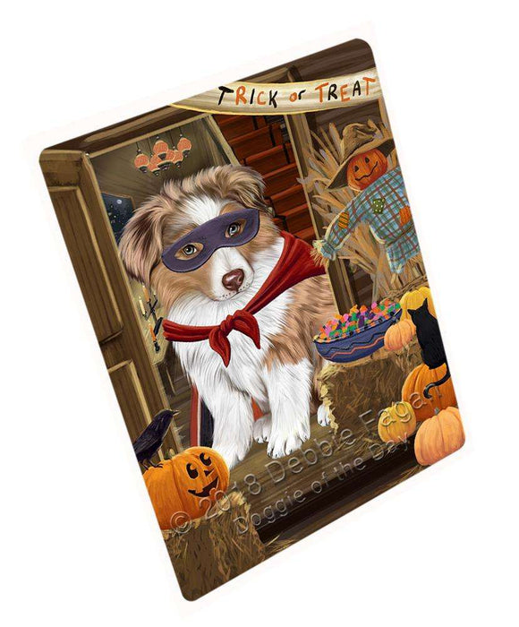 Enter At Own Risk Trick Or Treat Halloween Australian Shepherd Dog Magnet Mini (3.5" x 2") MAG63339