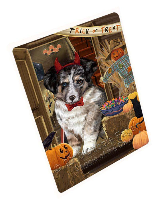 Enter At Own Risk Trick Or Treat Halloween Australian Shepherd Dog Magnet Mini (3.5" x 2") MAG63345