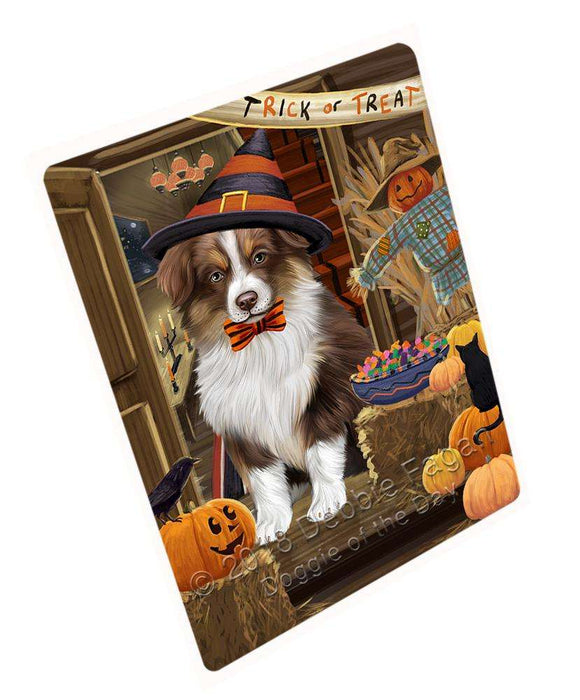 Enter At Own Risk Trick Or Treat Halloween Australian Shepherd Dog Magnet Mini (3.5" x 2") MAG63348