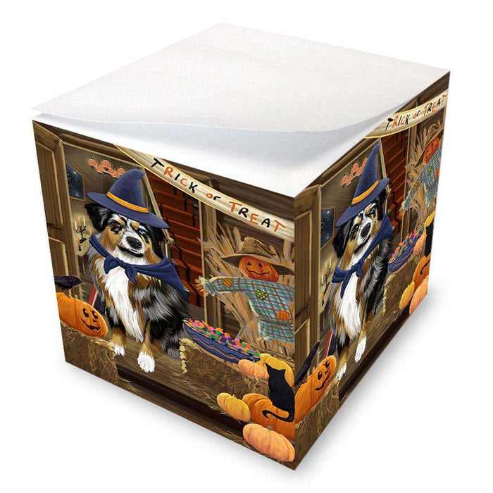 Enter at Own Risk Trick or Treat Halloween Australian Shepherd Dog Note Cube NOC52964