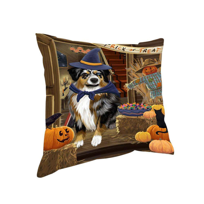 Enter at Own Risk Trick or Treat Halloween Australian Shepherd Dog Pillow PIL68364