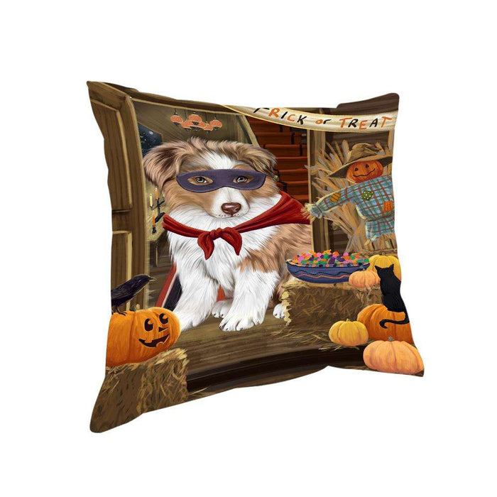 Enter at Own Risk Trick or Treat Halloween Australian Shepherd Dog Pillow PIL68368