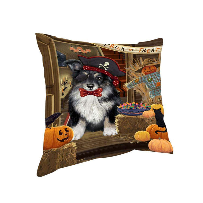 Enter at Own Risk Trick or Treat Halloween Australian Shepherd Dog Pillow PIL68372