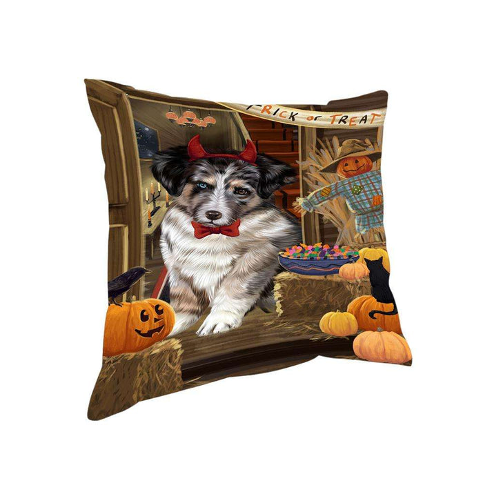 Enter at Own Risk Trick or Treat Halloween Australian Shepherd Dog Pillow PIL68376