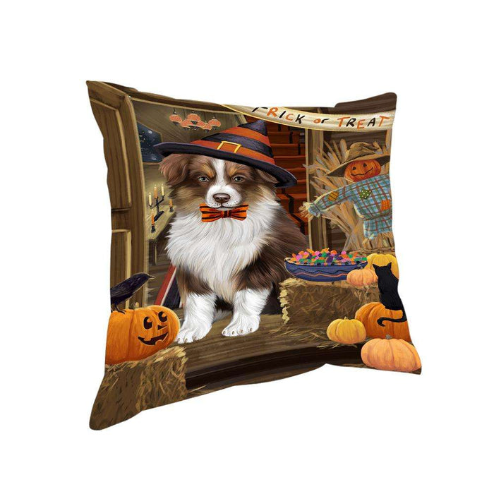Enter at Own Risk Trick or Treat Halloween Australian Shepherd Dog Pillow PIL68380