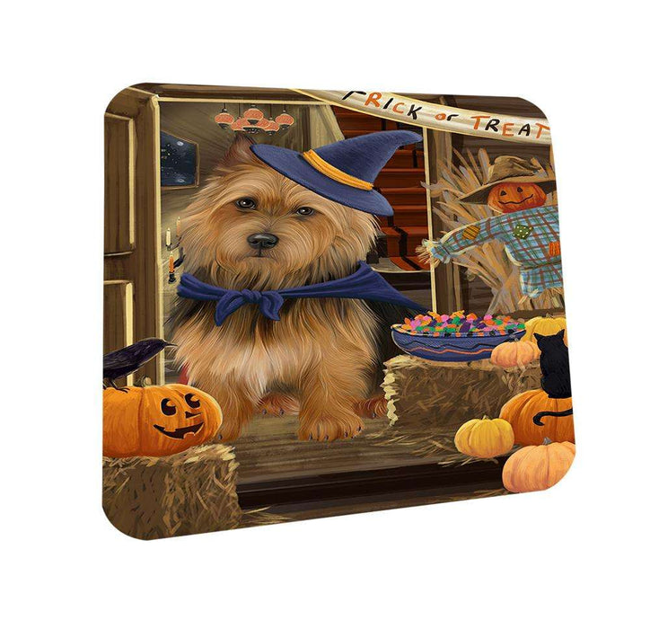 Enter at Own Risk Trick or Treat Halloween Australian Terrier Dog Coasters Set of 4 CST52928