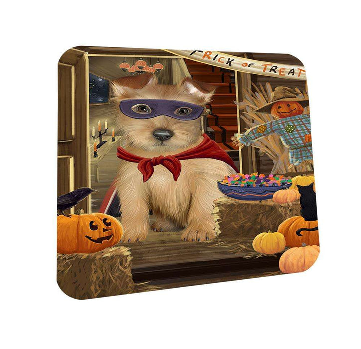 Enter at Own Risk Trick or Treat Halloween Australian Terrier Dog Coasters Set of 4 CST52929