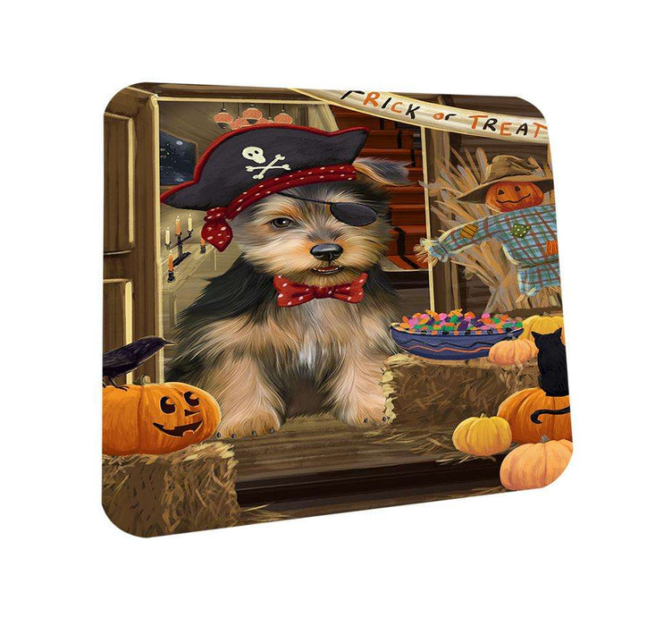 Enter at Own Risk Trick or Treat Halloween Australian Terrier Dog Coasters Set of 4 CST52930