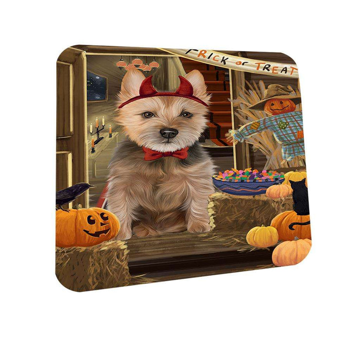 Enter at Own Risk Trick or Treat Halloween Australian Terrier Dog Coasters Set of 4 CST52931