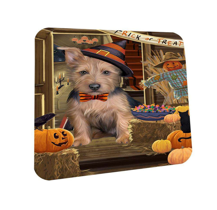 Enter at Own Risk Trick or Treat Halloween Australian Terrier Dog Coasters Set of 4 CST52932