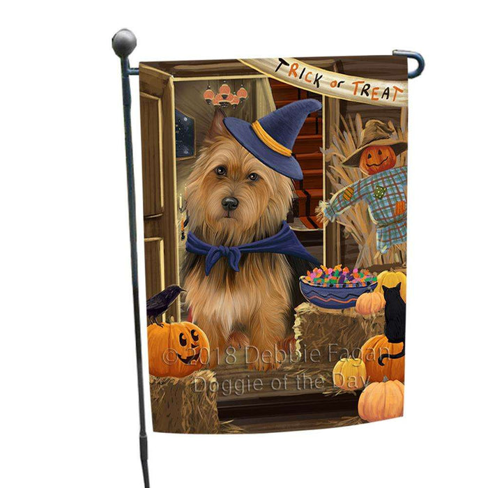 Enter at Own Risk Trick or Treat Halloween Australian Terrier Dog Garden Flag GFLG53031