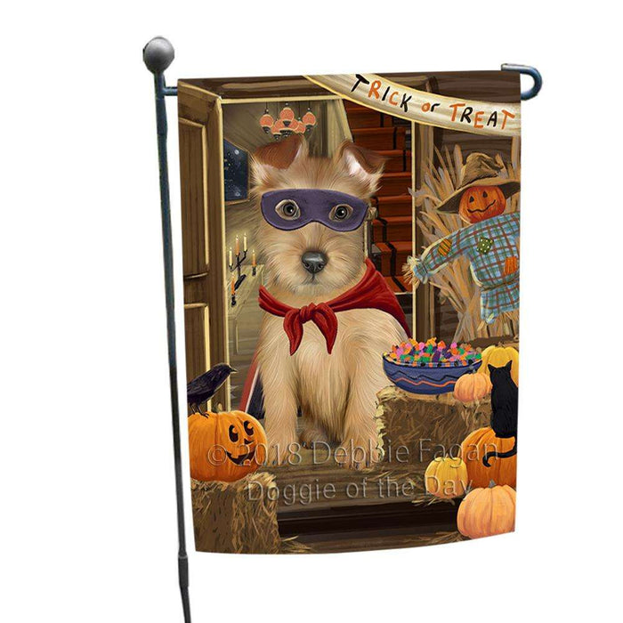 Enter at Own Risk Trick or Treat Halloween Australian Terrier Dog Garden Flag GFLG53032