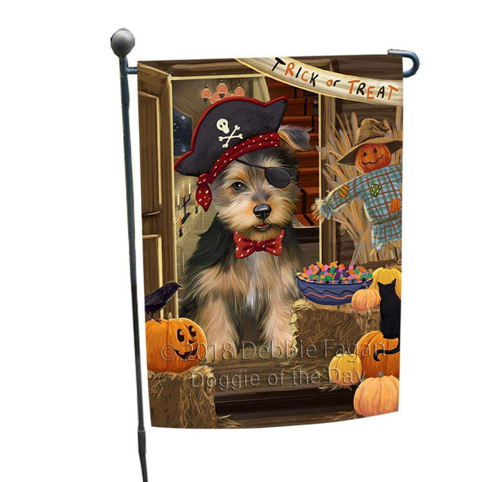 Enter at Own Risk Trick or Treat Halloween Australian Terrier Dog Garden Flag GFLG53033