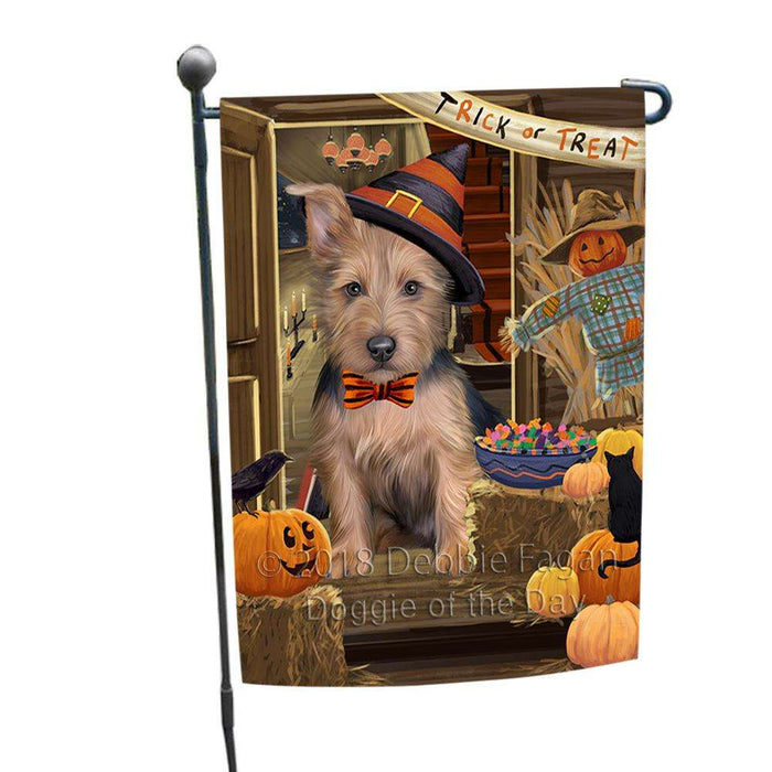 Enter at Own Risk Trick or Treat Halloween Australian Terrier Dog Garden Flag GFLG53035