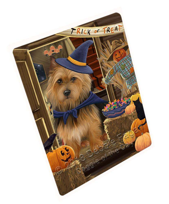 Enter At Own Risk Trick Or Treat Halloween Australian Terrier Dog Magnet Mini (3.5" x 2") MAG63351