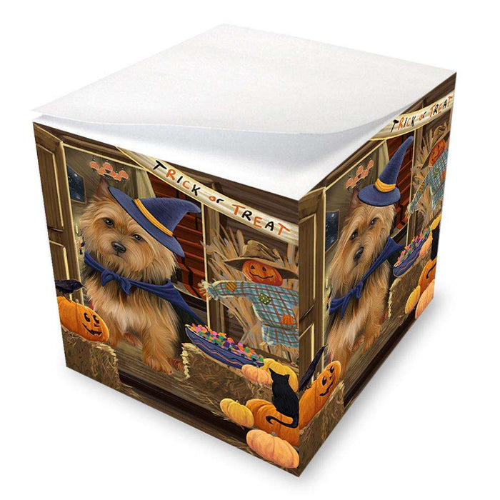 Enter at Own Risk Trick or Treat Halloween Australian Terrier Dog Note Cube NOC52969