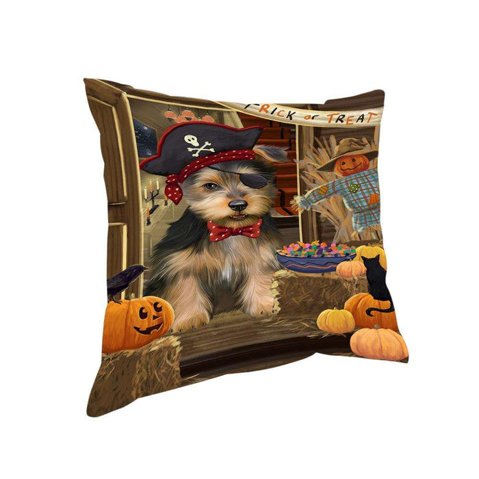 Enter at Own Risk Trick or Treat Halloween Australian Terrier Dog Pillow PIL68392
