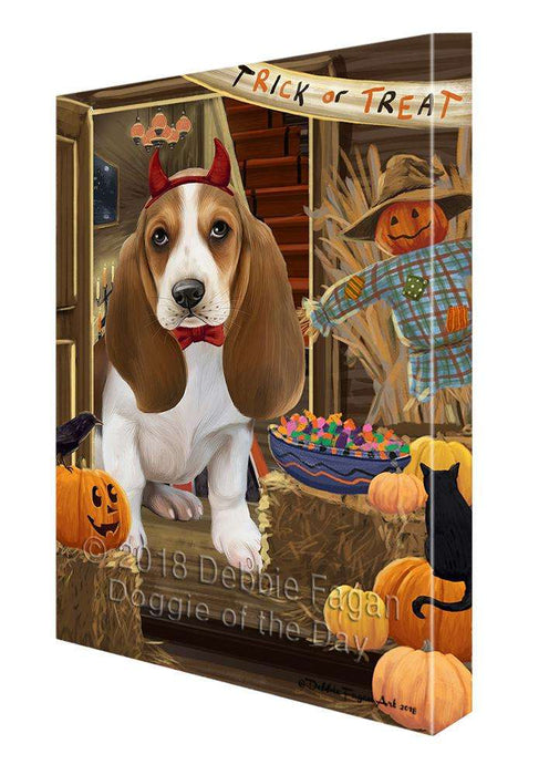Enter at Own Risk Trick or Treat Halloween Basset Hound Dog Canvas Print Wall Art Décor CVS94643