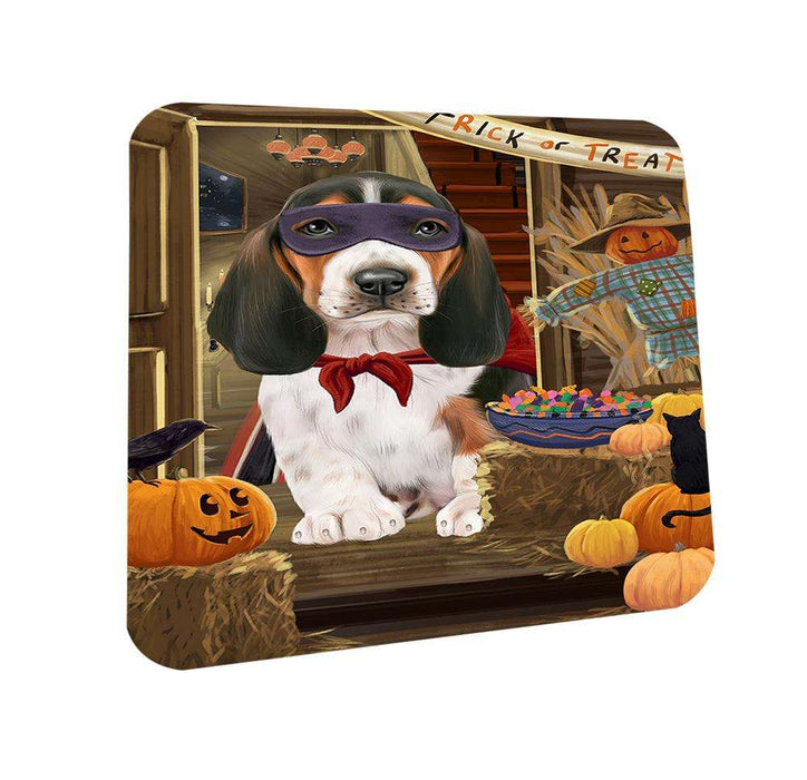 Enter at Own Risk Trick or Treat Halloween Basset Hound Dog Coasters Set of 4 CST52934