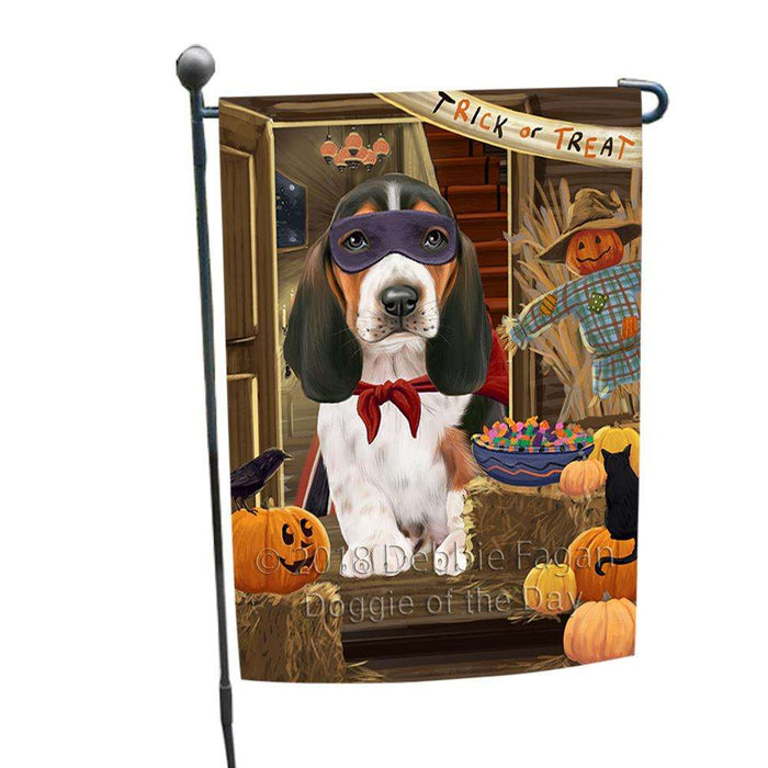 Enter at Own Risk Trick or Treat Halloween Basset Hound Dog Garden Flag GFLG53037
