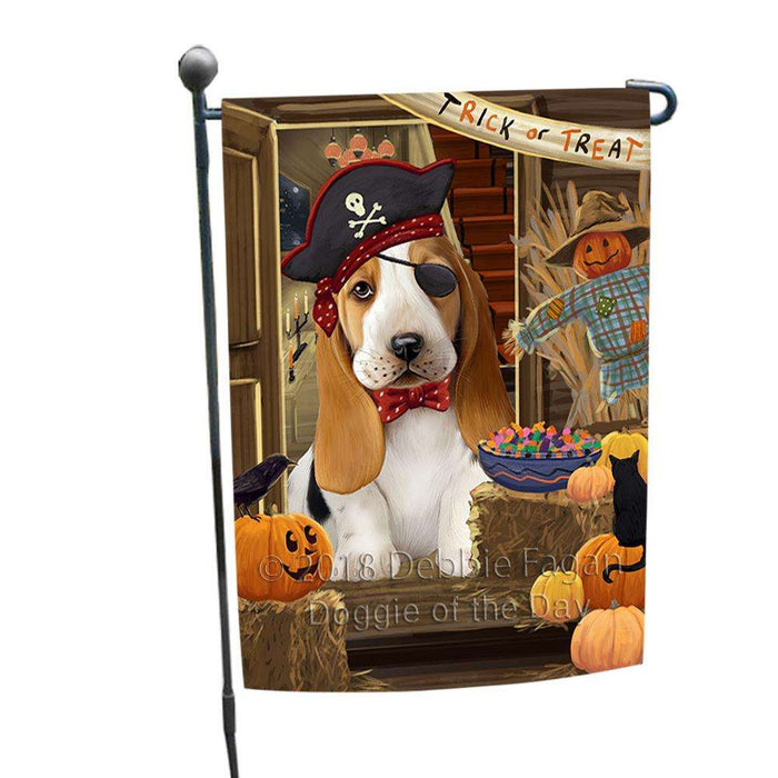 Enter at Own Risk Trick or Treat Halloween Basset Hound Dog Garden Flag GFLG53038