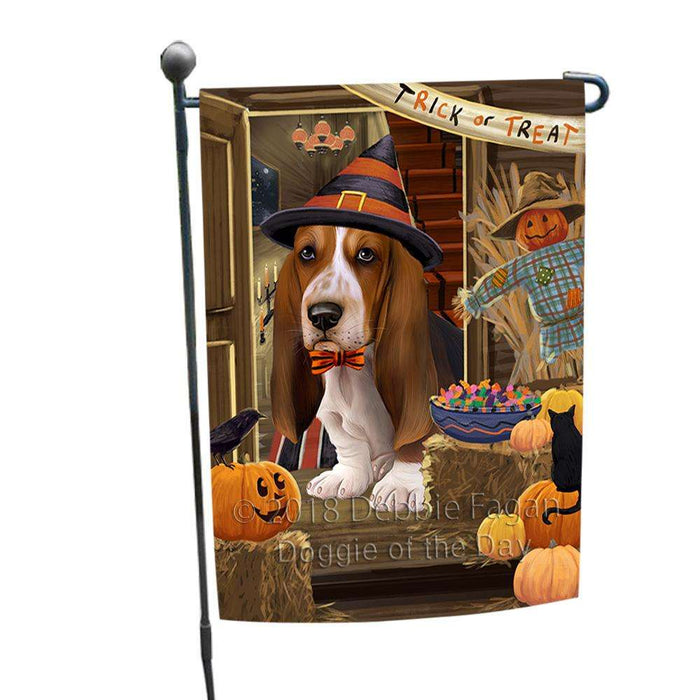 Enter at Own Risk Trick or Treat Halloween Basset Hound Dog Garden Flag GFLG53040
