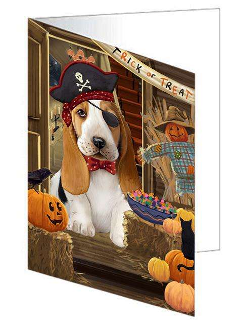 Enter at Own Risk Trick or Treat Halloween Basset Hound Dog Handmade Artwork Assorted Pets Greeting Cards and Note Cards with Envelopes for All Occasions and Holiday Seasons GCD62957
